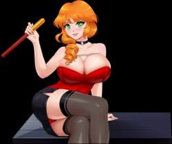 amber_(fap_ceo) animated breathing choker drill_hair fap_ceo green_eyes nutaku orange_hair sitting thighhighs