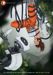 bondage bound chell clothed english_text female femsub glados kirass lesbian portal_(series) portal_2 robot tentacle text