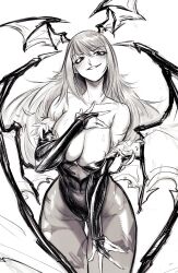 aeyga big_breasts breasts cameltoe capcom clothing darkstalkers demon drawn female large_breasts long_hair morrigan_aensland succubus tagme thick_thighs wings