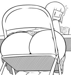 1girls ass_focus big_ass black_and_white blush digital_media_(artwork) female female_only flashing hi_res mob_face nichijou sekiguchi_yuria sitting sketch skirt skirt_up solo solo_focus stuck_in_chair xt_ecchi