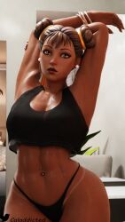 1girls 3d abs big_breasts breasts brown_eyes caladdicted capcom chun-li chun-li_(fortnite) earrings eyebrows eyelashes eyeshadow female female_only fortnite fortnite:_battle_royale lipstick looking_at_viewer muscle muscular muscular_female navel navel_piercing nipples pear_shaped pear_shaped_female pierced_belly_button seductive six_pack solo source_request street_fighter tagme tan_skin tanline tanned_female tanned_girl tanned_skin teasing thick_thighs wide_hips