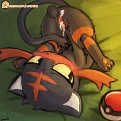 1girls anus blush cum female female_only litten lumineko nintendo pokemon pokemon_sm pussy solo