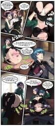 2girls 2girls1boy ass_expansion ass_shot belly_expansion big_belly big_breasts blue_hair blush body_writing breast_expansion burp burping bursting_clothes byleth_(fire_emblem) byleth_(fire_emblem)_(male) cleavage comic corset couple digestion english_text femdom fire_emblem fire_emblem:_three_houses garreg_mach_monastery_uniform gloves green_hair groping_belly groping_from_behind hilda_valentine_goneril implied_vore multiple_girls navel nintendo open_jacket pants pink_hair post_vore purple_eyes ripped_clothing rubbing_belly same_size_vore shamir_nevrand short_hair signature stomach_bulge stomach_noises swallowed_whole swallowing tally tally_marks text thick_thighs tsavo twintails vore weight_gain