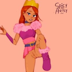 1girls barbarian dave_the_barbarian female lewdshock princess princess_candy purple_eyes red_hair royalty tagme