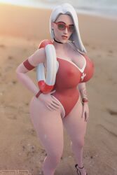 1girls 3d ashe_(overwatch) big_breasts blender breasts female female_only glasses high_heels large_breasts lifeguard lifeguard_swimsuit looking_at_viewer nipple_rings nipples nipples_visible_through_clothing one-piece_swimsuit overwatch see-through see-through_clothing see-through_swimsuit shadowboxer solo swimsuit tattoo thick_thighs white_hair wide_hips