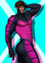 1boy abs_visible_through_clothing card drawnpr0n fully_clothed gambit male male_only marvel marvel_comics remy_lebeau solo superhero_costume x-men