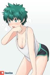 breasts female female_deku genderswap_(mtf) green_eyes green_hair izuku_midoriya my_hero_academia rudy_saki rule_63 short_hair sweat thighs tomboy very_short_hair