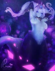 1girls armpits arms_behind_head arms_up big_breasts blue_eyes blue_skin breasts cosmic_destiny_nami cosmic_series elbow_gloves female furry league_of_legends long_hair looking_at_viewer looking_down mermaid monster_girl nami_(league_of_legends) only_female pose riot_games ririsaurus smile topless underwater white_hair