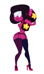 1girls 2019 absurd_res black_hair cartoon_network collar digital_media_(artwork) exhibitionism female garnet_(steven_universe) garter_belt garter_straps gauntlet gauntlets high_heels j-madeye jay-onjey red_skin smile solo solo_female steven_universe thighhighs uncensored visor