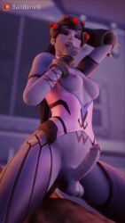 3d animated athletic_futanari bandoned futanari human light-skinned_male male_on_futa overwatch partially_clothed purple-skinned_futanari purple_skin widowmaker