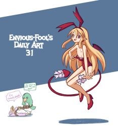 breasts demon_tail demon_wings disgaea disgaea_1 envious_fool exposed_breasts fallen_angel flonne flonne_(fallen_angel) nippon_ichi_software prinny small_breasts