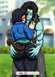 2girls big_ass big_breasts big_butt black_and_red_hair black_hair blush bojack_race clothing dbart+18 dragon_ball dragon_ball_oc dragon_ball_super dragon_ball_z earrings female female_only femdom goddess herajin looking_back milf multiple_girls oc race_of_hera saiyan saiyan_tail seductive seravee sobura soburasada split_tongue spreading spreading_ass spreading_cheeks thick_ass thick_thighs yuri