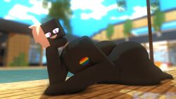 big_ass enderman evil_grin floating_head gay gay_pride hbtheender huge_ass laying_on_stomach male_only minecraft original_character resting_on_floor rosse_(stemingbunbun) sharp_teeth tagme thick_thighs