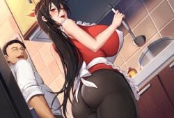 1boy 1girls animated apron bare_shoulders big_breasts black_hair black_legwear blush breasts cooking corruption curvy dark_background dark_persona defeated erect_nipples fat_man female_ejaculation fingering gif half-closed_eyes heart heart_tattoo hetero huge_breasts interspecies kcccc kitchen light-skinned_female long_hair looking_pleasured maledom mind_break orgasm original pink_nipples pussy pussy_juice pussy_juice_trail red_eyes shiny_skin slideshow spread_legs stockings stripped symbol-shaped_pupils tattoo thighhighs tongue_out vaginal yellow_sclera