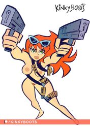 1girls breasts caitlin_fairchild dc dc_comics dual_wielding female female_only gen¹³ green_eyes gun kinkyboots long_hair naked naked_female nipples nude nude_female orange_hair pistol solo solo_female sunglasses sunglasses_on_head wildstorm