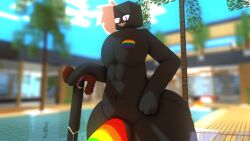 1boy abs big_ass cane enderman gay gay_pride hbtheender huge_ass huge_balls huge_cock looking_at_viewer male_only minecraft muscular_male original_character pride_colors rosse_(stemingbunbun) sharp_teeth six_pack smiling tagme