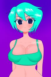 1girls belly big_breasts blue_hair breasts cdromarts cleavage croptop female fully_clothed green_hair looking_at_viewer mint_(cdromarts) navel original_character solo sports_bra