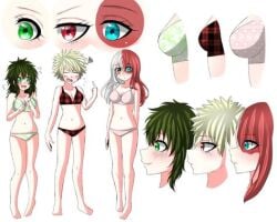 3girls adult_swim female_bakugou female_deku female_todoroki genderswap_(mtf) izuku_midoriya katsuki_bakugou lowres multiple_girls my_hero_academia rule_63 shouto_todoroki spiky_hair toonami