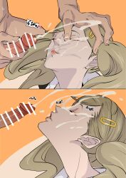 1girls ann_takamaki blonde_hair censored closed_eyes kamishakujii_(poppenheim) licking_penis long_penis oral persona persona_5 petite poppenhaimu seductive_mouth straight twintails