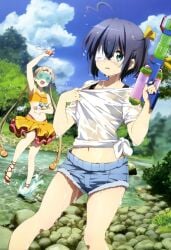 breasts chuunibyou_demo_koi_ga_shitai! dekomori_sanae female female_focus river splashing tagme tagme_(artist) takanashi_rikka water_gun wet_clothes