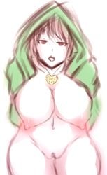 1girls 2d big_breasts chara exposed_breasts exposed_pussy female female_only human pussy red_eyes solo storyshift storyshift_chara tagme undertale undertale_(series) yazu_(artist) yazuel_aliel