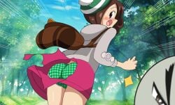 blush euf-dreamer gloria_(pokemon) looking_back nintendo open_mouth pokemon pokemon_ss ripped_skirt underwear