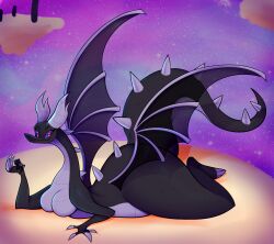 2d big_ass big_breasts claws dragon ender_dragon female gatotorii holding_object horns jean? laying_down laying_on_stomach long_neck norithecat purple_eyes scalie scalie_female tail_spines transparent_wings wings