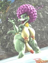 3d afro anthro areolae big_breasts breasts crocodilian donkey_kong_(series) futa_only futanari kabalmystic_(style) kalypso looking_at_viewer nackey nail_polish nintendo nipples nude nude_futanari pink_hair posing