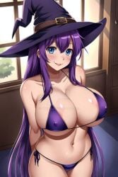 big_breasts bra hot hot_girl large_breasts purple_hair sexy sexy_girl witch witch_girl witch_hat