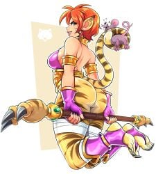 1girls 2024 anus ass bent_legs breath_of_fire breath_of_fire_ii cat_ears cat_tail catgirl commission female female_only green_eyes hi_res josephwolf katt katt_(breath_of_fire) looking_at_viewer looking_back looking_back_at_viewer no_panties pussy red_hair sharp_toenails smiling smiling_at_viewer solo staff tail thick_ass thick_thighs tiger_print