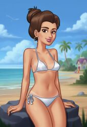 1girls 2d_(artwork) ai_generated bikini bikini_bottom bikini_top bra breasts brown_hair brown_hair civitai cleavage digital_drawing_(artwork) digital_media_(artwork) female female_focus female_only kiwimike light-skinned_female light_skin missy_(summertime_saga) outdoors outside panties petite petite_body petite_female pose posing showing_off small_breasts summertime_saga tan-skinned_female tan_body tan_skin tanline tanlines tanned tanned_skin teenage_girl teenager underwear