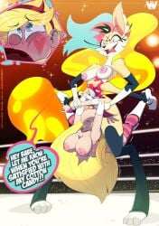 2girls breasts fight fighting_ring great_dude helluva_boss queen_bee-lzebub_(helluva_boss) star_butterfly star_vs_the_forces_of_evil