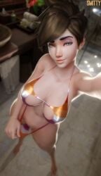 3d big_ass big_breasts bikini bikini_bottom bikini_top blender blizzard_entertainment green_eyes large_ass large_breasts overwatch overwatch_2 selfie smitty34 thick_thighs tracer wide_hips