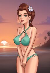 1girls 2025 2d_(artwork) ai_generated beach beach_background becca_(summertime_saga) big_breasts bikini bikini_bottom bikini_top bra breasts cameltoe civitai daeisi digital_drawing_(artwork) erect_nipples erect_nipples_under_clothes female female_only freckles freckles_on_breasts freckles_on_chest freckles_on_face freckles_on_shoulders green_eyes light-skinned_female light_skin medium_breasts nipples nipples_visible_through_clothing panties pussy pussy_lips pussy_peek red_hair red_hair showing_off smile smiling standing summertime_saga tanline tanlines teenage_girl teenager
