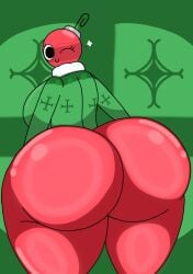 1girls ass ass_bigger_than_torso ass_focus big_ass big_breasts bobette_(dandy's_world) breasts christmas_outfit christmas_sweater dandy's_world green_jacket looking_at_viewer looking_back non-human oomyloops red_body thicc thick thick_legs thick_thighs winking_at_viewer