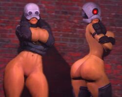 2girls big_breasts breasts combine combine_assassin combine_assassin_(half-life_series) half-dressed half-life half-life_(series) half-life_2 half_naked metrocop metropolice metropolice_(half-life_series) metropolice_female_(half-life_series) pose posing_for_the_viewer practically_nude smiling_at_viewer tactical_nudity thick_ass thick_thighs thighhighs