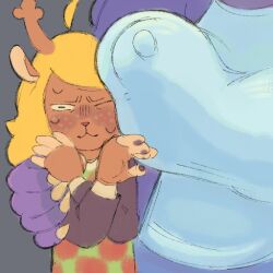 2girls anthro anthro_on_anthro big_breasts blush breasts breasts_bigger_than_head deer deltarune female female_focus furry huge_breasts massive_breasts nervous nervous_smile nipple_bulge nipples nipples_visible_through_clothing noelle_holiday nucr4r paws raindeer sharp_claws susie_(deltarune) unfinished