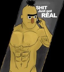 1boy abs bert black_hair humor male male_nipples male_only muscular_male nude_male pecs sesame_street smooth_skinned_male softcore solo tagme what yellow_skin