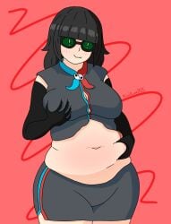 /ctt/ 1girls belly_button belly_grab black_hair breast_grab chubby chubby_female clothed console-tan digital_eyes grabbing_own_belly grabbing_own_breast hime_cut kiwikwee long_hair nintendo nintendo_switch_2 skirt switch_2-tan