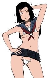 1girls black_eyes black_hair color color_edit colored colored_sketch happy_female kurata_tome mob_psycho_100 shinku_p short_hair simple_background white_panties