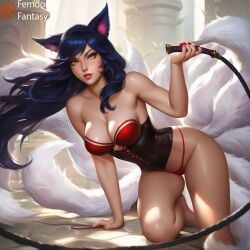 1girls ahri ai_generated black bondage bondage breasts dominant domination dominatrix face female femdom femdomfantasyai gear league_of_legends outfit panties pov sexually smug solo submission suggestive tencent thighs whip