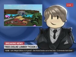 big_breasts brown_hair buazzo news news_reporter newscaster roblox roblox_game robloxian short_hair suit suit_and_tie text text_box words