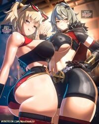 2girls 3d ass big_ass big_breasts blonde_hair breasts bubble_butt burnice_white busty caesar_king dat_ass dialogue english_text fat_ass female female_only green_hair hand_on_hip huge_ass huge_breasts large_ass large_breasts legwear mechanical mechanical_arm mikadawn sunglasses sunglasses_on_head talking_to_viewer text thick_ass thick_thighs thighhighs tomboy tongue tongue_out wide_hips zenless_zone_zero