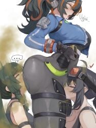 3girls ahe_gao ass_focus big_ass big_breasts black_hair blush breasts cropped_jacket cunnilingus facesitting fart farting female from_side grace_howard jacket large_breasts multiple_girls oral qingyi_(zenless_zone_zero) somang threesome yuri zhu_yuan