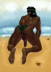 anus ass_focus bara beach big_penis gay hagith hairy_legs identity_v looking_back muscular_ass solo underwear_aside underwear_only william_ellis_(identity_v)