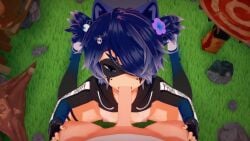 1boy 1boy1girl 1girls 3d animated blowjob blue_hair bottomless breasts cum cum_in_mouth deepthroat ejaculation female female_focus gerwazy gloves hard_nipples holding_legs hood_up hoodie indie_virtual_youtuber kneeling koikatsu longer_than_30_seconds looking_at_viewer male male_pov nipples pov pov_male racoon_girl remake shoes shorter_than_one_minute small_boobs small_breasts snuffy sound streamer tagme tan_skin tanline thigh_socks twintails video virtual_youtuber vtuber