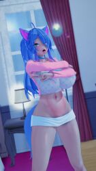 1girls 2022 3d breasts cat_ears cat_tail catgirl deluxe_rosie female female_only huge_breasts indie_virtual_youtuber indoors rosie_(vtuber) solo solo_female tan-skinned_female tan_body tan_skin virtual_youtuber