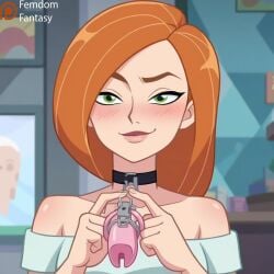 1girls ai_generated another chastity_cage cocky device disney disney_channel dominant domination dominatrix female femdom femdomfantasyai kim_possible locked malesub offering only slave smile solo submissive_male to viewer