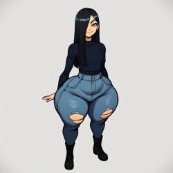 1femboy 1male ai_generated ass boots booty character_sheet curvy curvy_figure dark_hair fat_ass fat_thighs femboy jeans jonnidabun light-skinned_male long_hair mackie_(jonnidabun) orange_eyes original original_character ripped_jeans thick_thighs voluptuous voluptuous_femboy voluptuous_male