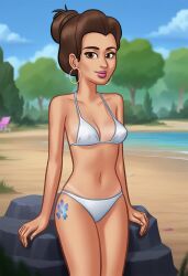 1girls 2d_(artwork) ai_generated bikini bikini_bottom bikini_top bra breasts brown_hair brown_hair civitai cleavage digital_drawing_(artwork) digital_media_(artwork) female female_focus female_only kiwimike light-skinned_female light_skin missy_(summertime_saga) outdoors outside panties petite petite_body petite_female pose posing showing_off small_breasts summertime_saga tan-skinned_female tan_body tan_skin tanline tanlines tanned tanned_skin tattoo teenage_girl teenager thigh_tattoo underwear